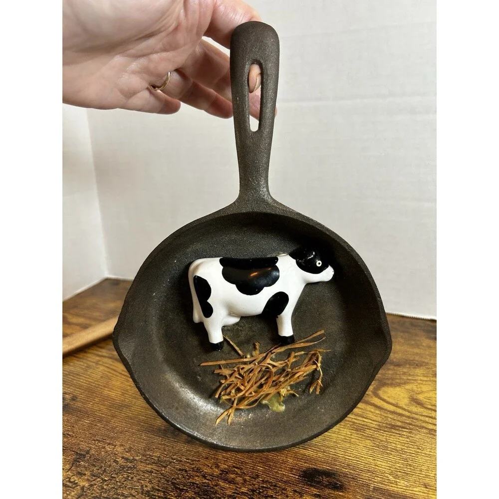 Vtg Cast Iron Cow Frying Pan Wall Decor Trippies 1987 Taiwan Farmhouse Rustic